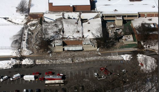 On February 13 2010, the gym at Blacksburg High School collapsed. Imploded.